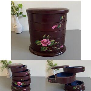 Vintage Flexzorb 5 Tier Swing Out Wooden Jewelry Box​​​